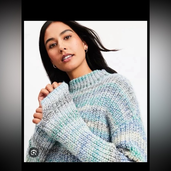 Loft Wool Blend Multicolor Cowl Neck Sleeve Slit Sweater size XL - Picture 2 of 12